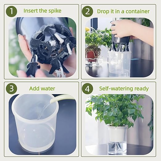 GreenShip 4-Pack Patented Self-Watering Spikes – DIY Plant Watering System for Indoor Plants, Fits Grower Pots, Reuse Containers, Automatic Self-Watering Stakes (Large)
