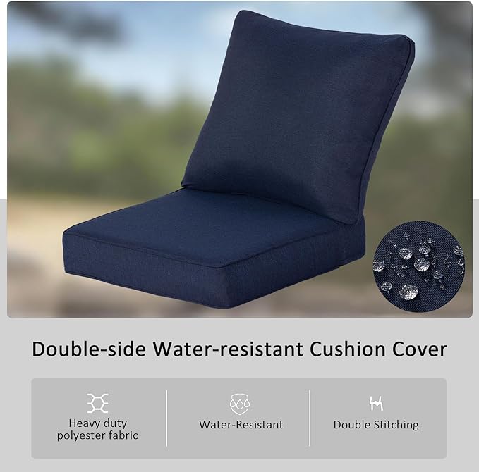 23.5"x25" Outdoor Deep Seat Patio Cushions Set of 2, Deep Seat Bottom Resilient Foam Filling Water-Resistant Stain-Resistant UV Resistant Weather Resistant with YKK Zippers,Midnight