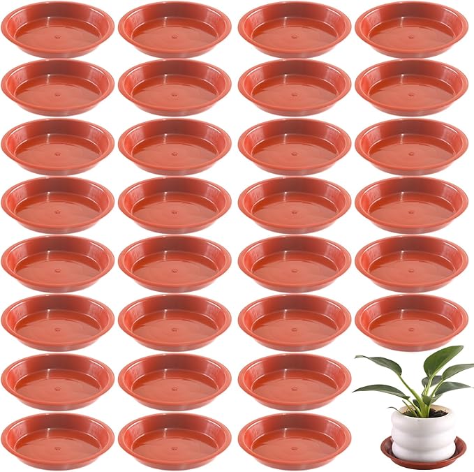 30 Pack Plant Saucer 6 Inches Plant Trays for Pots Plastic Round Drip Trays Flower Pot Saucers Black Planter Water Tray Plant Drainage Tray, Red