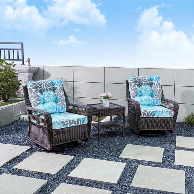 JMGBird Seat/Back Outdoor Chair Cushion Tufted Pillow, Deep Seat Cushion Set 22"x22", Outdoor Cushion for Patio Furniture