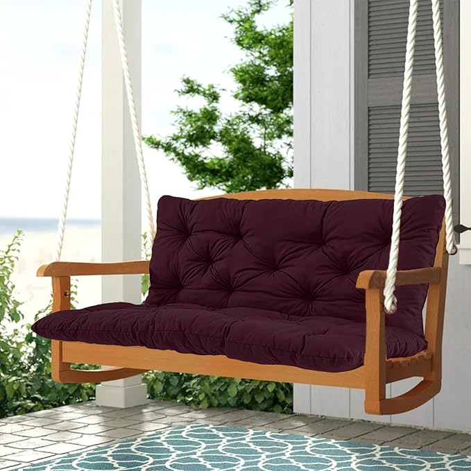 2-3 Seat Swing Replacement Cushion, Outdoor Bench Cushions with Backrest Thicken 4", Patio Furniture Garden Porch Loveseat Glider Pad Anti-Fading Waterproof (Wine Red, 40x47in)