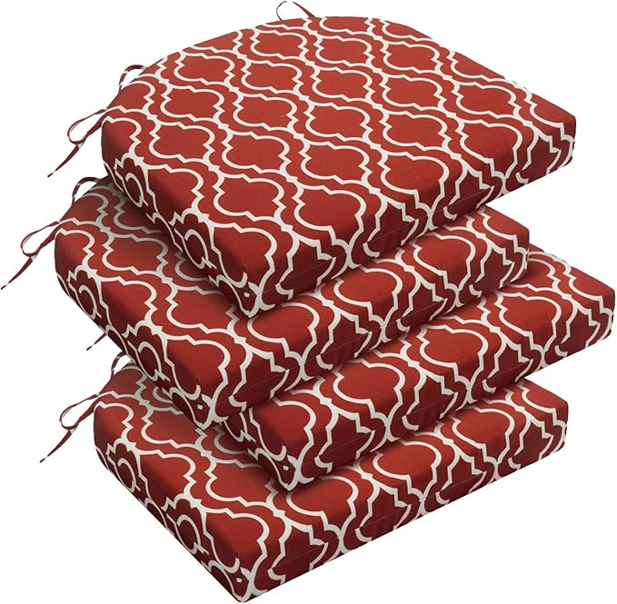 downluxe Outdoor Chair Cushions Set of 4 for Patio Furniture, Water-Resistant Patio Chair Cushions with Ties, High Density Foam Outdoor Seat Cushion, 17" X 16" X 2", Red Gourd