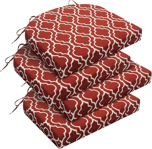 downluxe Outdoor Chair Cushions Set of 4 for Patio Furniture, Water-Resistant Patio Chair Cushions with Ties, High Density Foam Outdoor Seat Cushion, 17" X 16" X 2", Red Gourd