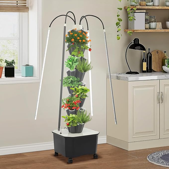 Hydroponic Growing System Herb Garden, 40 Pods Smart Indoor Gardening System w/Grow LED Light Full Spectrum & Water Circulation, Hydroponic Tower Plants Germination Kit for Herbs, Vegetables (Grey)