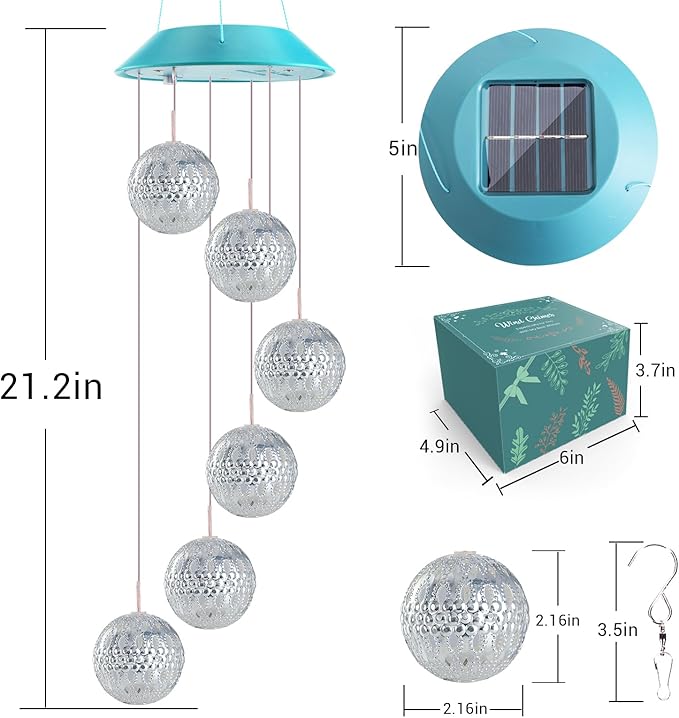 Solar Moroccan Ball Gifts for Mom Grandma Girls, Color Changing Christmas Solar Wind Chimes for Outside, Outdoor Decorative Mobile Lights for Garden, Yard, Patio, Window, Party.