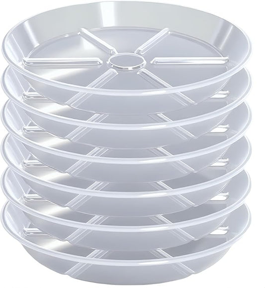 6 Pack Plant Saucers, 12 inch Clear Plant Trays, Durable Round Plastic Flower Plant Water Drip Tray for Pots Planter, Heavy Duty Plant Dish Pant Plate to Catch Water for Indoor & Outdoor