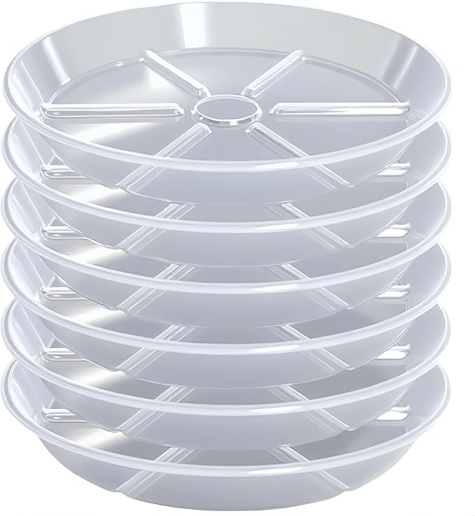 6 Pack Plant Saucers, 8 inch Clear Plant Trays, Durable Round Plastic Flower Plant Water Drip Tray for Pots Planter, Heavy Duty Plant Dish Pant Plate to Catch Water for Indoor & Outdoor