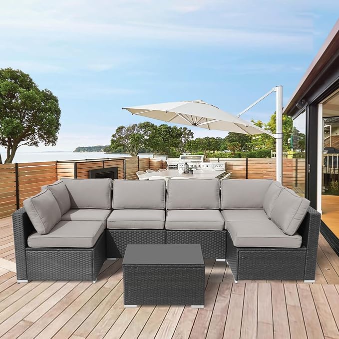 Patio Furniture Cushions,14Pieces Water-Resistant Outdoor Replacement Cushions,Sectional Sofa Cushions for Fits 6-Seats Rattan Wicker Patio Conversation Sets