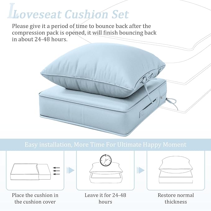 Outdoor Patio Chair Cushions Set 22 L X 24 W X 4 H Waterproof & Fade Resistant Deep Seat and Back Cushions with Removable Covers Outdoor Seat Cushion Set for Chairs and Sofas