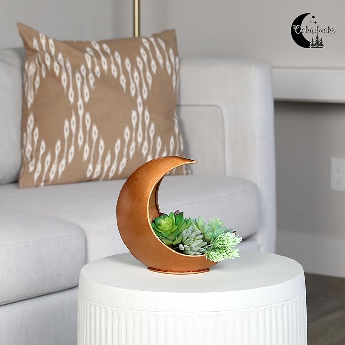 2 Pack Boho Table Planters, Desk Moon Planter, Candle Holder for Indoor Plants, Succulents, Air Plant, Cactus, Faux Plants, Witchy Gifts