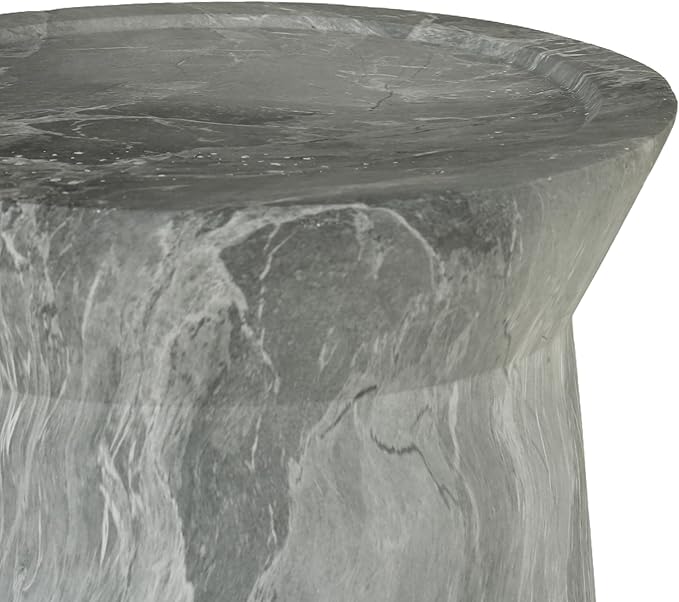12.8" Cement End Tables for Patio,Faux Terrazzo Modern Small Round Side Accent Table,Tree Stump Garden Stool Drum Indoor and Outdoor,Light Grey