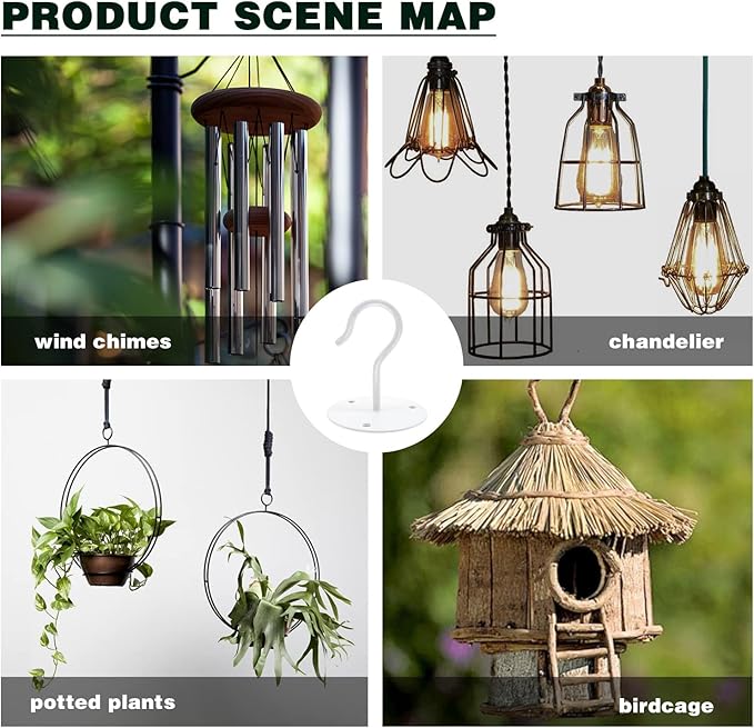 3 Pack Ceiling Hooks for Hanging Plants, Wall Mount Metal Heavy Duty Hooks Hangers for Bird Feeders, Planters, Lanterns, Wind Chimes, Indoor Decorations, White