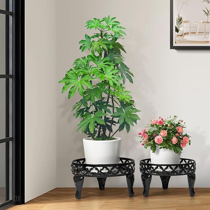Metal Plant Stand Indoor Outdoor,2 Pack Heavy Duty Iron Plant Stands for Indoor/Outdoor,Low Round Flower Pot Stand Rustproof Plant Holder for Garden,Patio,Home Decor