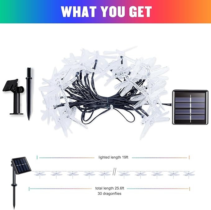 JMEXSUSS Solar String Lights Outdoor Waterproof, Solar Christmas Lights for Garden Patio Yard Tree Party Christmas Decorations, Dragonfly