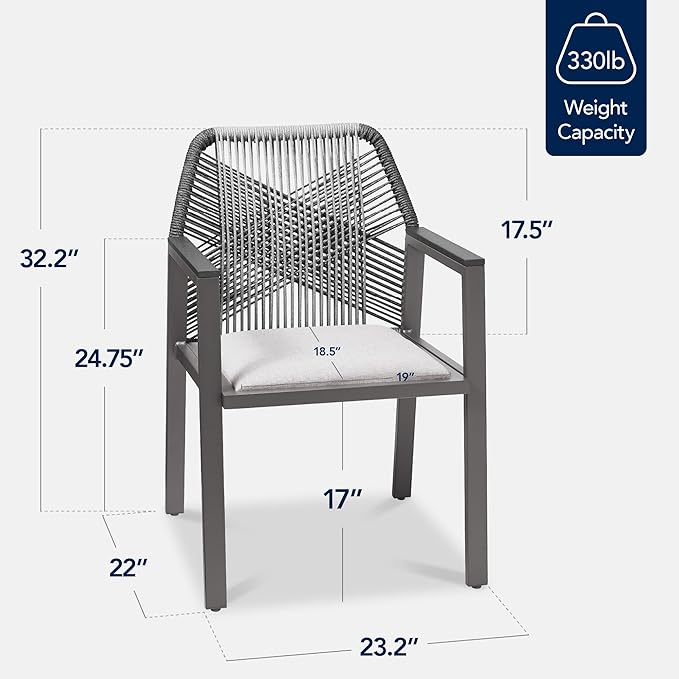 Best Choice Products Outdoor Dining Arm Chair Set of 2, Aluminum Frame with Armrest, All-Weather Woven Rope Chair Design - Charcoal/Graphite