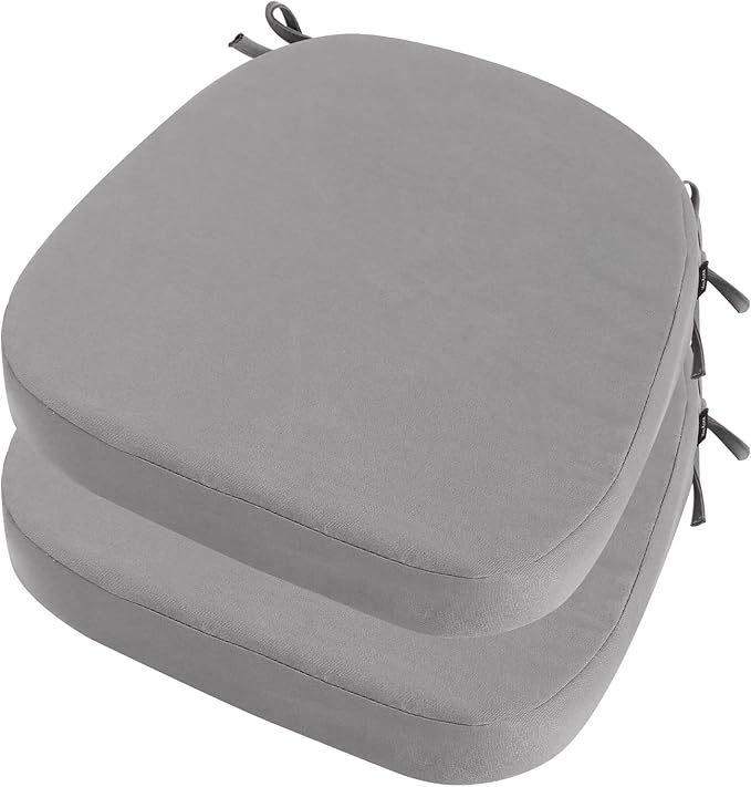 idee-home Outdoor Chair Cushions Set of 2, 17" x 17" x 3" Thick D-Shaped Patio Furniture Outdoor Seat Cushions Waterproof with Ties, Dining Pads