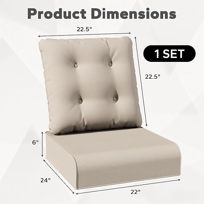 Joyside Outdoor Chair Cushions Set, 22x25/22x24 Inch Patio Furniture Cushions, 6’’ Thick, Water Resistant & Fade Resistant, Outdoor Replacement Cushions for Seat and Sofa
