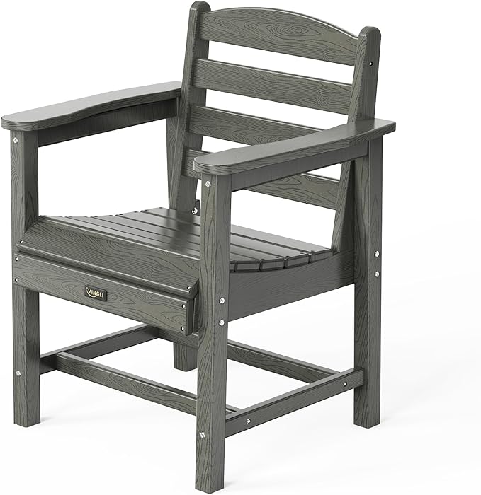 VINGLI Outdoor Patio Dining Chairs, HDPE Plastic Outdoor Patio Chairs All-Weather Durable Garden Seating for Yard, Outside, Poolside, Deck, Porch (Grey, 1 PCS)