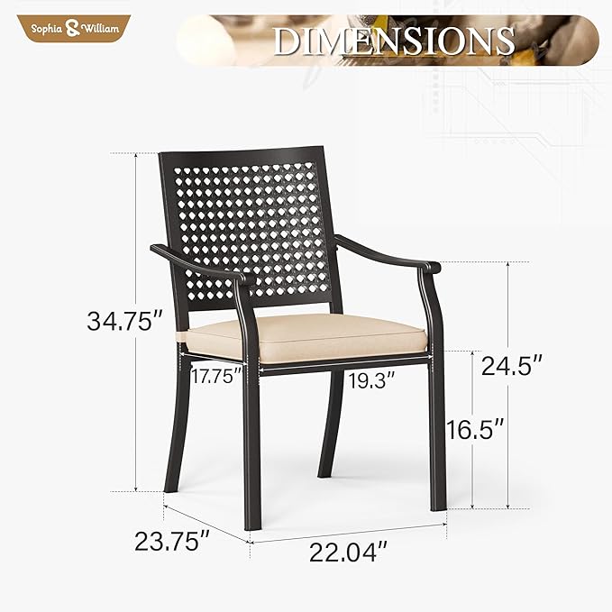 PHI VILLA Metal Outdoor Dining Chairs Set of 6 - Stackable Black Patio Chairs, 300lb Capacity (Beehive)