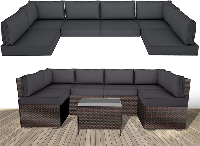 Outdoor Replacement Cushions for Patio Furniture,14-Piece Patio Water-Resistant Replacement Sofa Cushions,Fits 6-seat Sectional Rattan Conversation Set,Liner&Cover (Dark Gray)