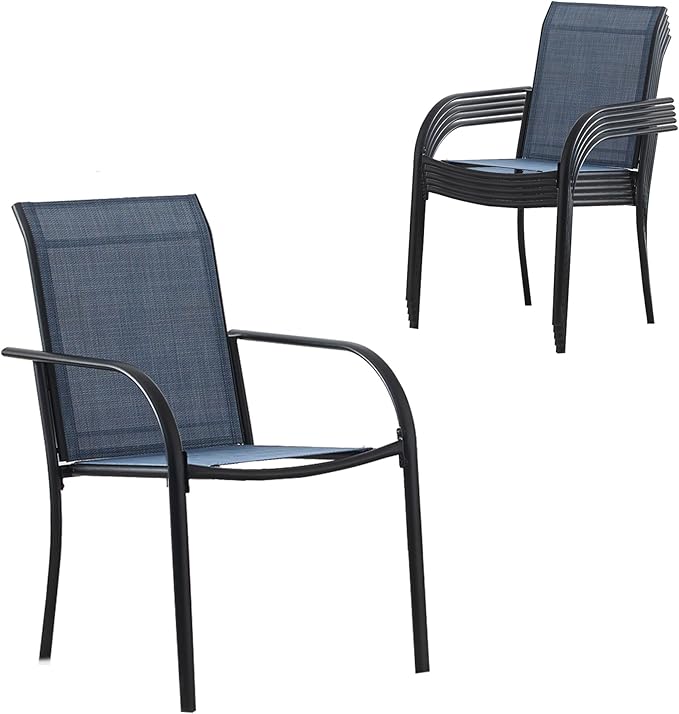 Outdoor Patio Dining Chairs Set of 6, Lightweight Stackable Patio Chairs with Curved Armrests & Wide Seat, Heavy Duty 300 lbs Capacity, Garden Chairs for Backyard, Deck, Poolside, Dark Blue