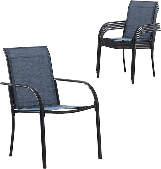Outdoor Patio Dining Chairs Set of 6, Lightweight Stackable Patio Chairs with Curved Armrests & Wide Seat, Heavy Duty 300 lbs Capacity, Garden Chairs for Backyard, Deck, Poolside, Dark Blue