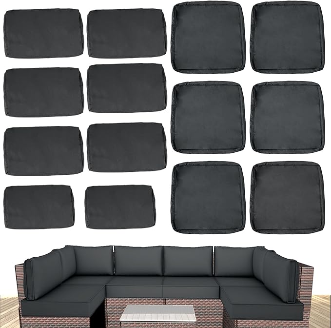 Outdoor Cushion Covers for Patio Furniture, Patio Cushion Covers Replacement with Zipper, Waterproof & Fade Resistant,Only Cover (Deep Grey, 25.6Lx25.6Wx4H - Only Covers)