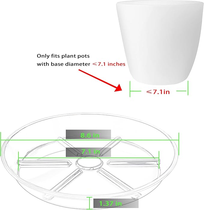 6 Pack Plant Saucers, 8 inch Clear Plant Trays, Durable Round Plastic Flower Plant Water Drip Tray for Pots Planter, Heavy Duty Plant Dish Pant Plate to Catch Water for Indoor & Outdoor
