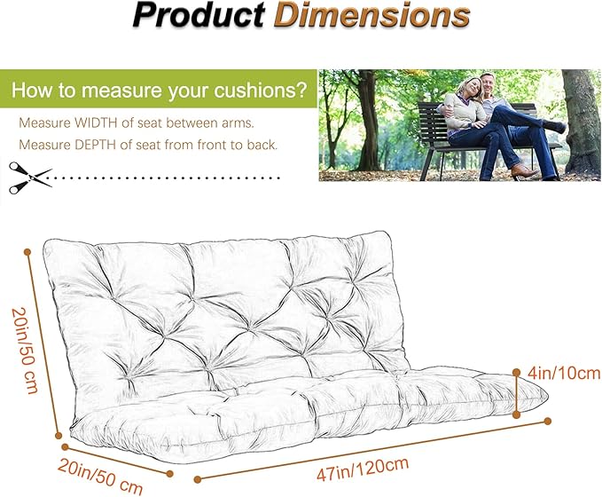 2-3 Seat Swing Replacement Cushion, Outdoor Bench Cushions with Backrest Thicken 4", Patio Furniture Garden Porch Loveseat Glider Pad Anti-Fading Waterproof (Grass Green, 40x47in)