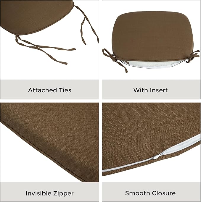 Outdoor Chair Cushions Set of 2,Patio Seat Cushion 17"x16"x2",U-Shaped Dining Chair Cushion 17 by 16 Inch,Water Resistant,Fade-Resistant Chair Pads for Kitchen Garden Furniture(Coffee Brown)