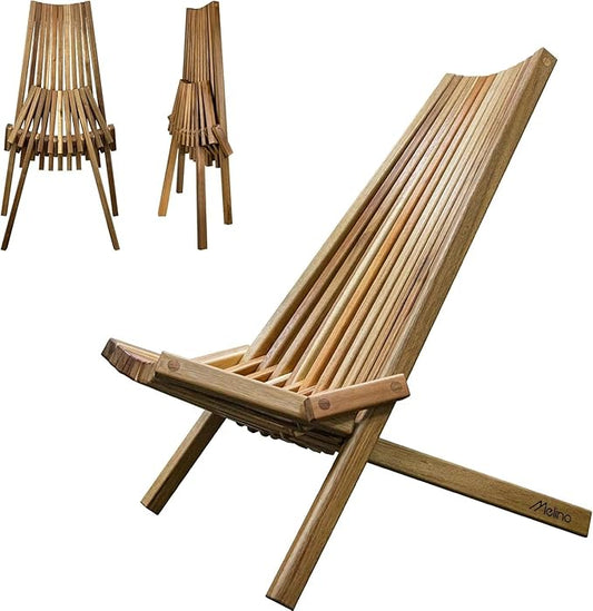 Melino Wooden Folding Tamarack Chairs, FSC Certified Acacia Low Profile Adirondack Chairs, Wood Folding Chair for Outdoor, Patio, Porch, Pool, Backyard, Garden, Balcony and Deck - Natural - Single