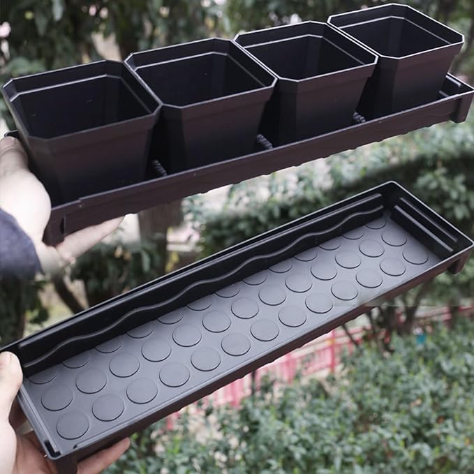 5 PCS Plastic Plant Tray Saucer Rectangular, Windowsill Plant Drainage Stand for Indoors Outdoor, Black Water Drip Tray for Flower Pot Planter, 16 x 4.5 x 1.6 Inch