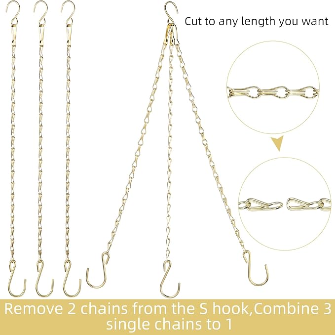 Hotop 8 Pcs Metal Hanging Chains with Ceiling Hooks, Garden Plant Hangers for Hanging Bird Feeders, Billboards, Chalkboards, Basket, Planters, Lanterns, Wind Chimes, Chain Hook DIY(16.38 Inch,Gold)