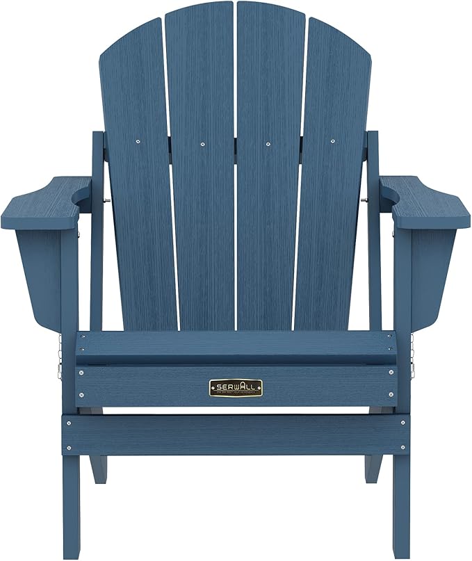 SERWALL Folding Adirondack Chair Patio Chair Lawn Chair Outdoor Adirondack Chairs Set of 8 Weather Resistant for Patio Deck Garden, Backyard Deck, Fire Pit - Blue