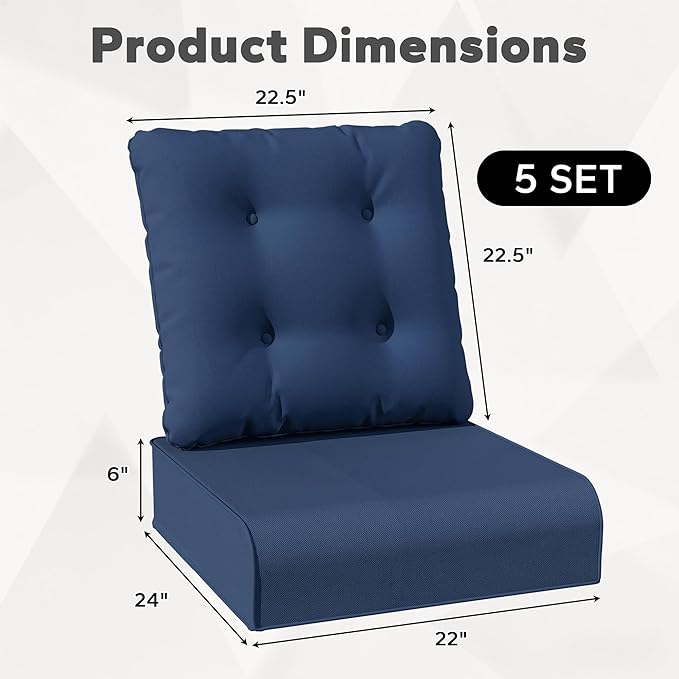 Joyside Outdoor Chair Cushions Set, 22x25/22x24 Inch Patio Furniture Cushions, 6’’ Thick, Water Resistant & Fade Resistant, Outdoor Replacement Cushions for Seat and Sofa