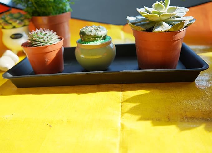 2 Pack of Plastic Plant Tray Saucer Rectangular 14 inch, Plant Trays Saucers for Indoors Outdoor, Plant Water Drip Tray for Flower Pot Planter, Windowsill Plant Tray (6.8 X 14.5'', Black)