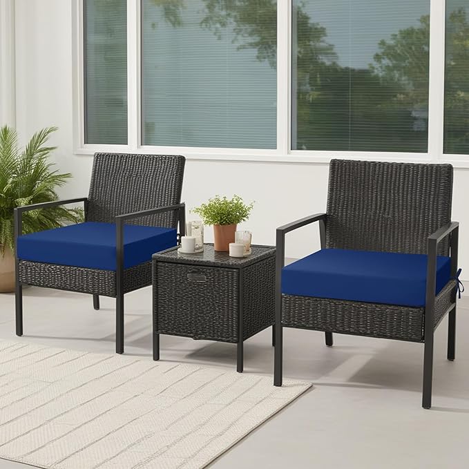 idee-home Outdoor Cushions for Patio Furniture, Outdoor Seat Cushion, Waterproof Couch Hampton Bay Deep Seat Replacement Chair Cushions for Garden Lawn Backyard Deck, 22 x 22 Navy Bue