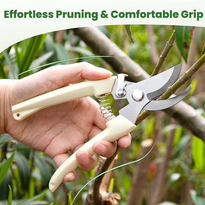 Pruning Shears, 2PACK Sharp Handheld Garden Shears, Stainless Steel Gardening Scissors with Straight & Bypass Blade, Garden Clippers for Flowers, Plants, Fruit Trees - Gardening Gifts for Women & Men