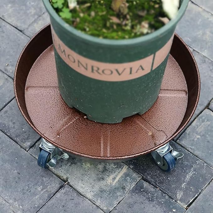 ARTLINE 10" Round Plant Stand with Lockable Wheels, 160lbs Heavy Duty for Indoor Outdoor, Large Rolling Dolly Planter Caddy on Casters to Carry Potted Flower Pot, Round Metal Tray NO Holes, 2 Pack