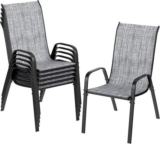 TLSUNNY Patio Chairs, Stackable Textilene Outdoor Dining Furniture for All Weather, with 17.7″ Wide Seat & Metal Frame, for Garden, Backyard, Deck, Restaurant, Poolside (6, Grey, 26.4″)