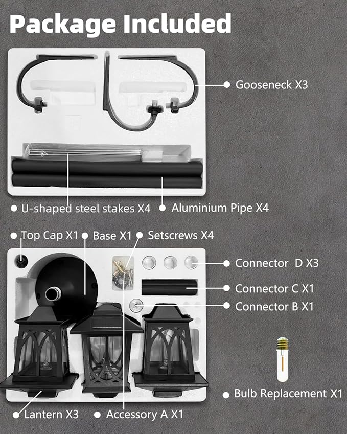 73" Aluminum Solar Lamp Post Light, 3-Head Pole Lights 90LM Waterproof - Auto Dusk to Warm White Dawn Floor Lamp for Outdoor Garden Pathway Replaceable Bulb