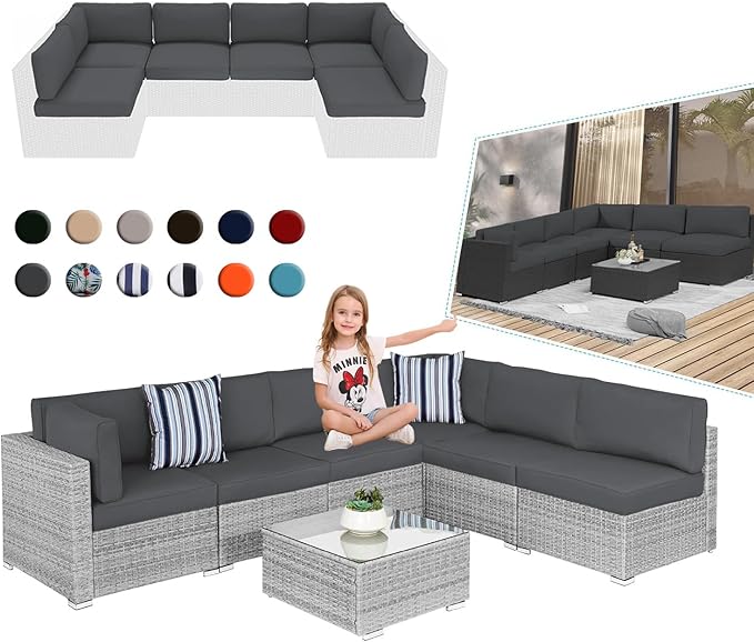 Outdoor Sectional Cushions, 4" Foam High-Density, Water-Resistant Couch Cushions Replacement Set, 14 Piece Patio Sectional Cushion for 6-Seat Sectional Patio Conversation Sets (Dark Grey)