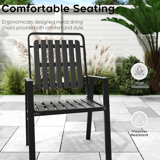 350LBS Outdoor Patio Chairs Set of 4, Patio Dining Chairs with Metal Frame, Heavy-Duty Outdoor Chairs with Armrest for Garden, Poolside, Backyard, Lawn