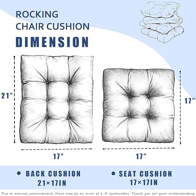 Dark Grey Rocking Chair Cushion Indoor Outdoor High Back Seat Pad Soft Chair Cushion for Patio Porch Garden Kitchen Office