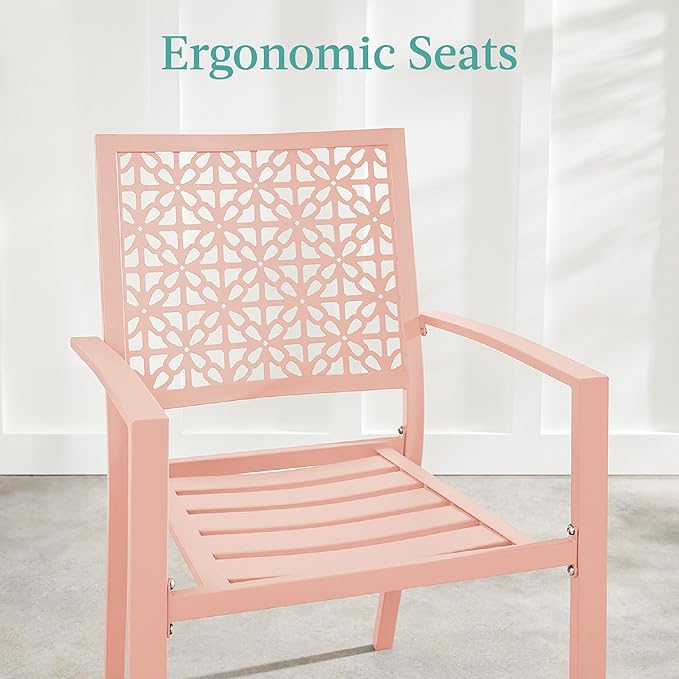 Best Choice Products 3-Piece Outdoor Bistro Set, Stackable Modern Steel Furniture for Porch, Garden w/ 2 Chairs, Table, Geometric Decor - Peach