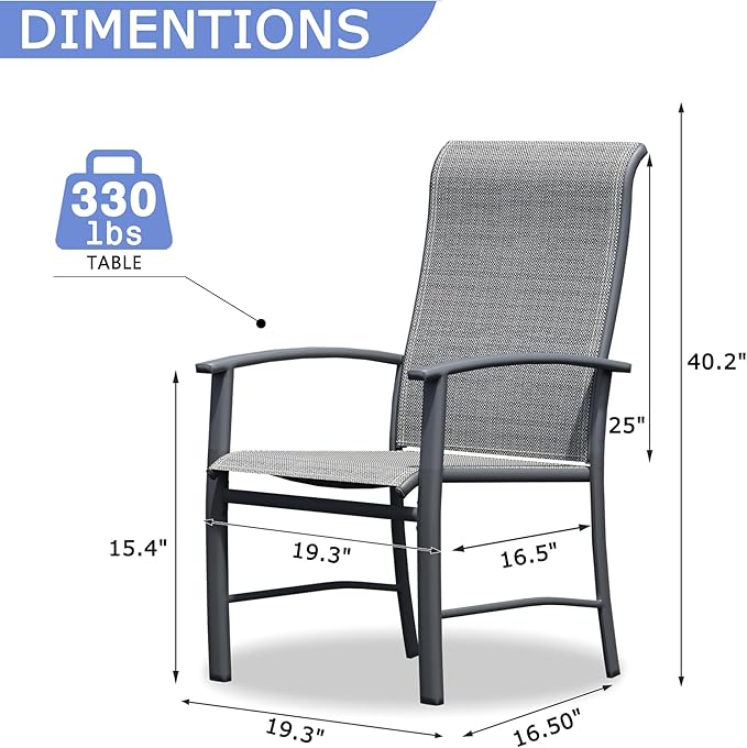 Outdoor Dining Chairs Set of 2, Patio Chairs with Metal Frame & Textilene Fabric, Perfect for Patio Garden Deck