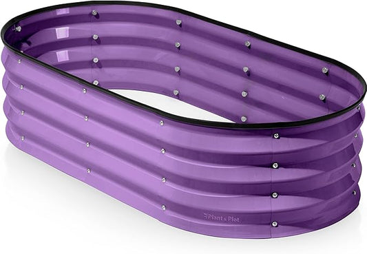 Plant & Plot Galvanized Raised Garden Beds Outdoor // 4×2×1 ft Planter Raised Beds for Gardening, Vegetables, Flowers (Purple) // Large Metal Garden Box