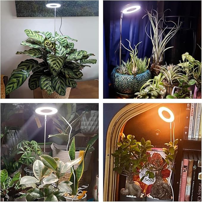 Plant Grow Light, 48LEDs Full Spectrum Grow Lights for Indoor Plants, Height Adjustable Grow Lamp with Base, 3 Optional Spectrums, 3/9/12Hrs, 10 Brightness, Ideal for Small Plants, 1 Pack