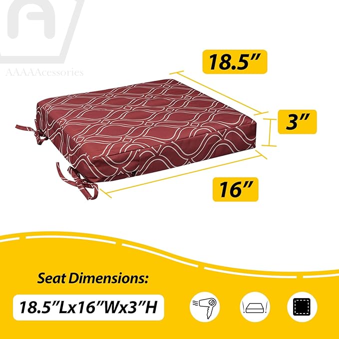 AAAAAcessories Outdoor Seat Cushions for Chairs, Waterproof, Fade-Resistant, 18.5" x 16" x 3", Patio Furniture Replacement Cushions, Set of 2, Clay Red Vine Trellis