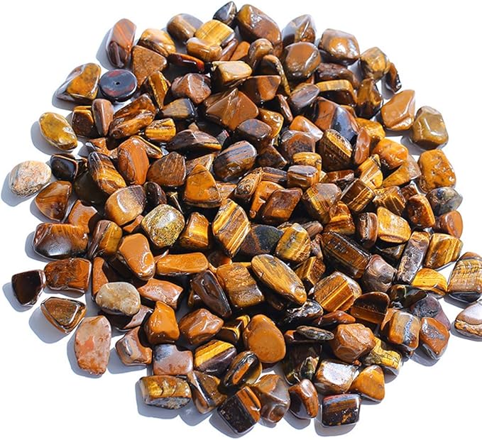 IMALY Tiger's Eye Tumbled Chips Stone Polished Crushed Healing Crystal Quartz Pieces Irregular Shaped Stones for Home Decorative Stones Vases Plants Succulents 0.5lb